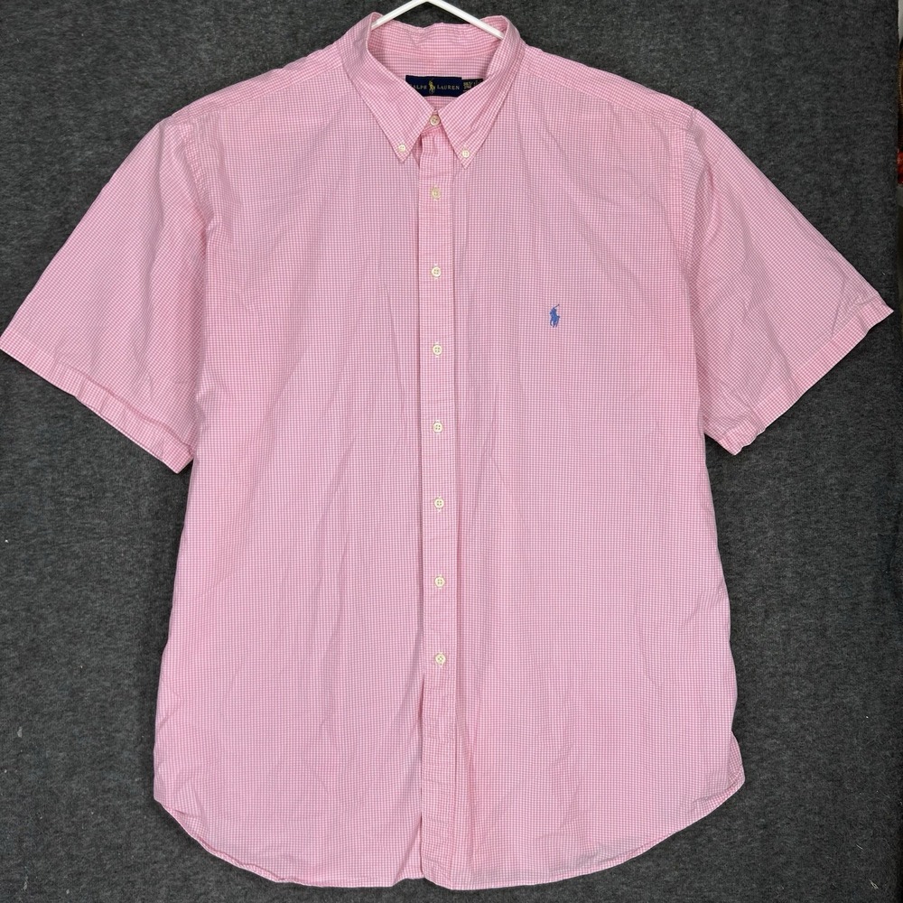 Ralph Lauren‎ Shirt Mens 3XLT Pink White Gingham Plaid Short Sleeve Preppy